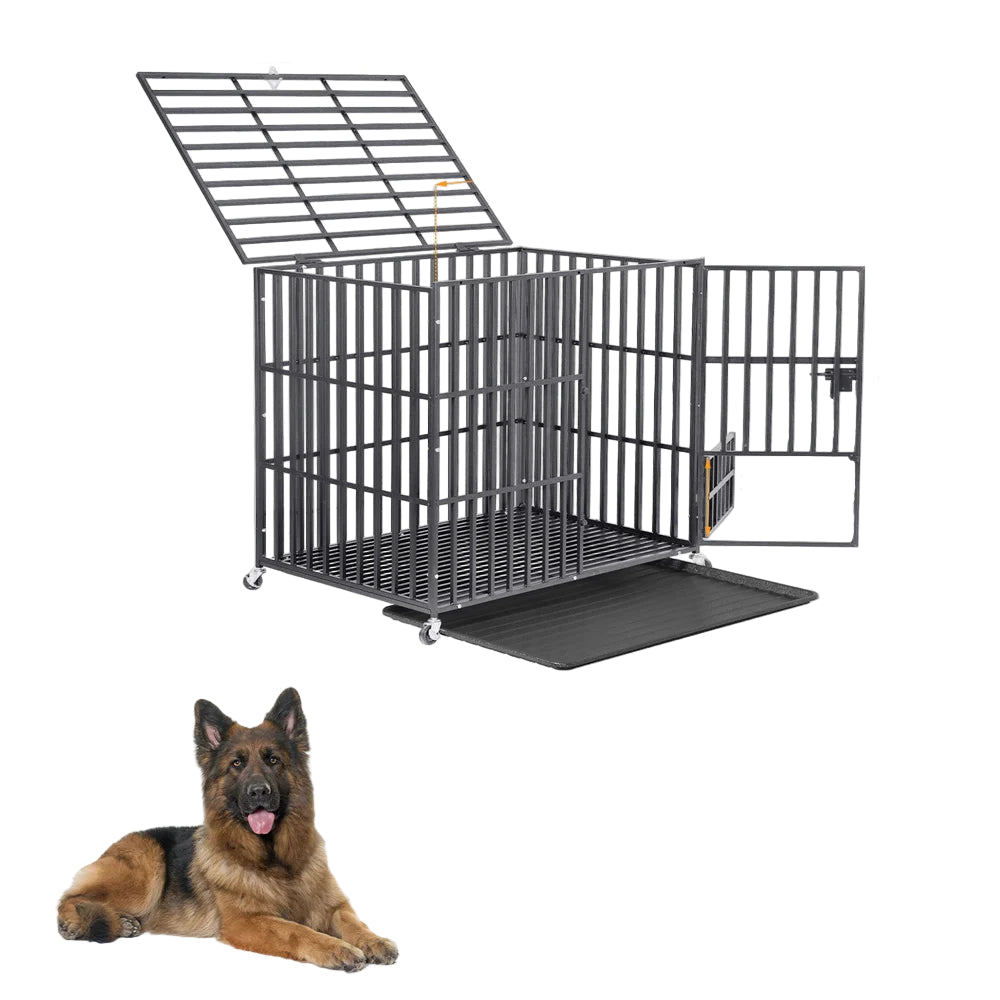 XXL Heavy Duty Dog Crate with Wheels and Tray