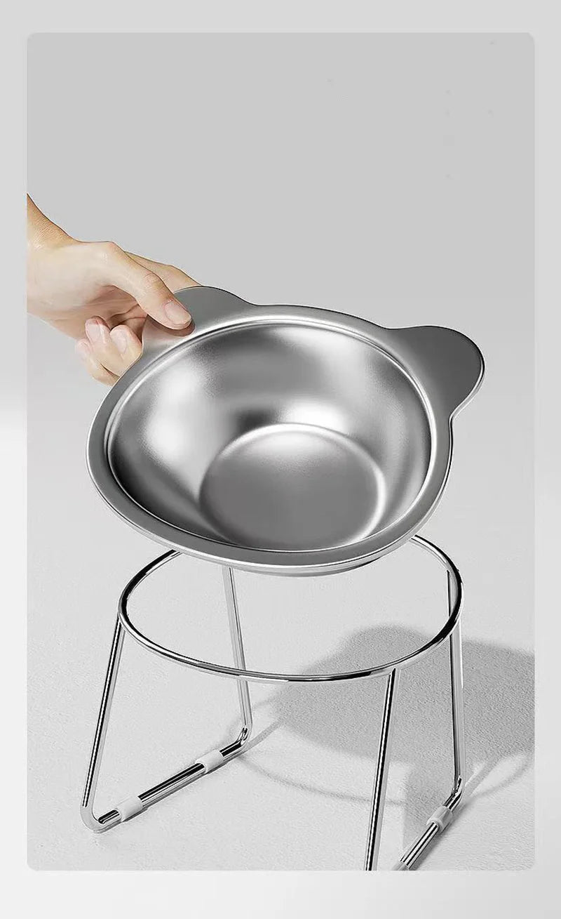 Cats Stainless Steel Tilted Neck Guard Food Bowl