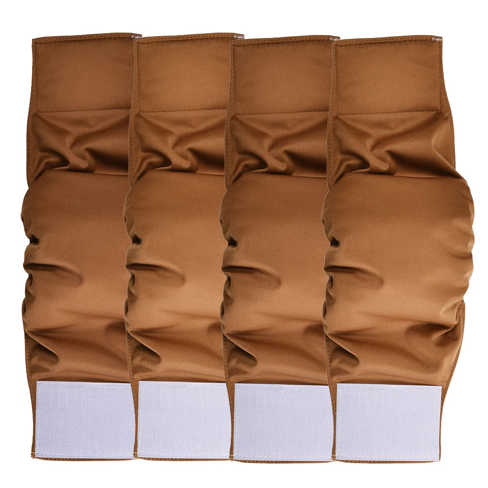 Brown 4-pack washable male dog belly bands, leak-proof reusable