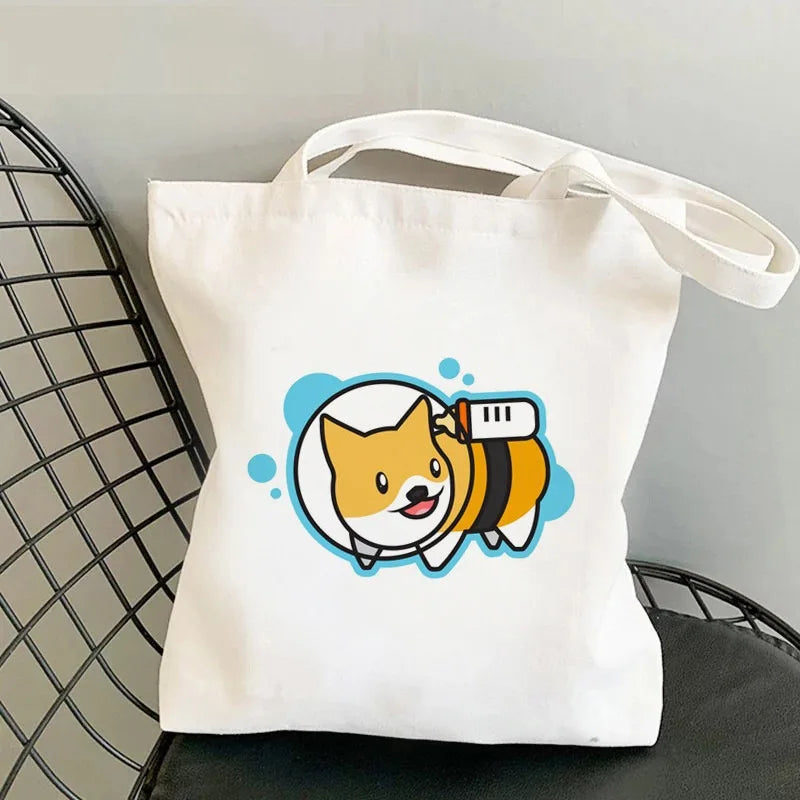 Corgi Dog Print Canvas Tote Bag