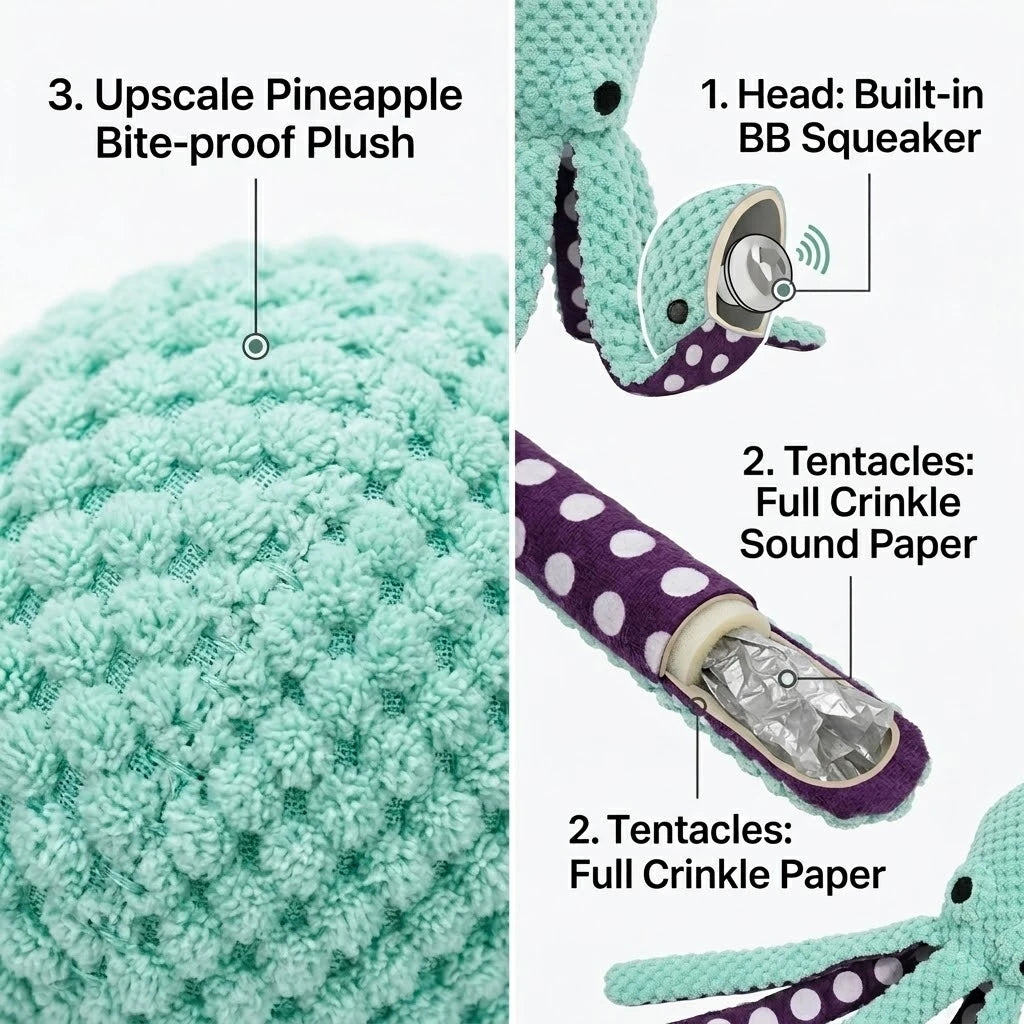 Crinkle-Tentacle Octopus Dog Toy