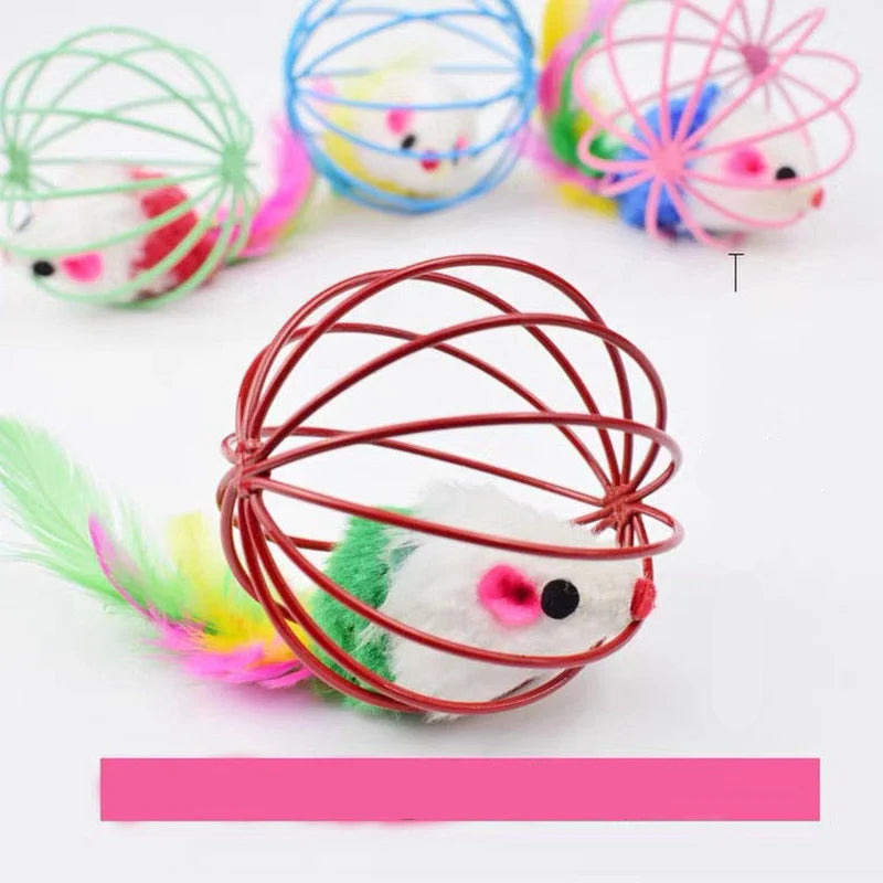 Colorful Mouse in Cage Cat Toy