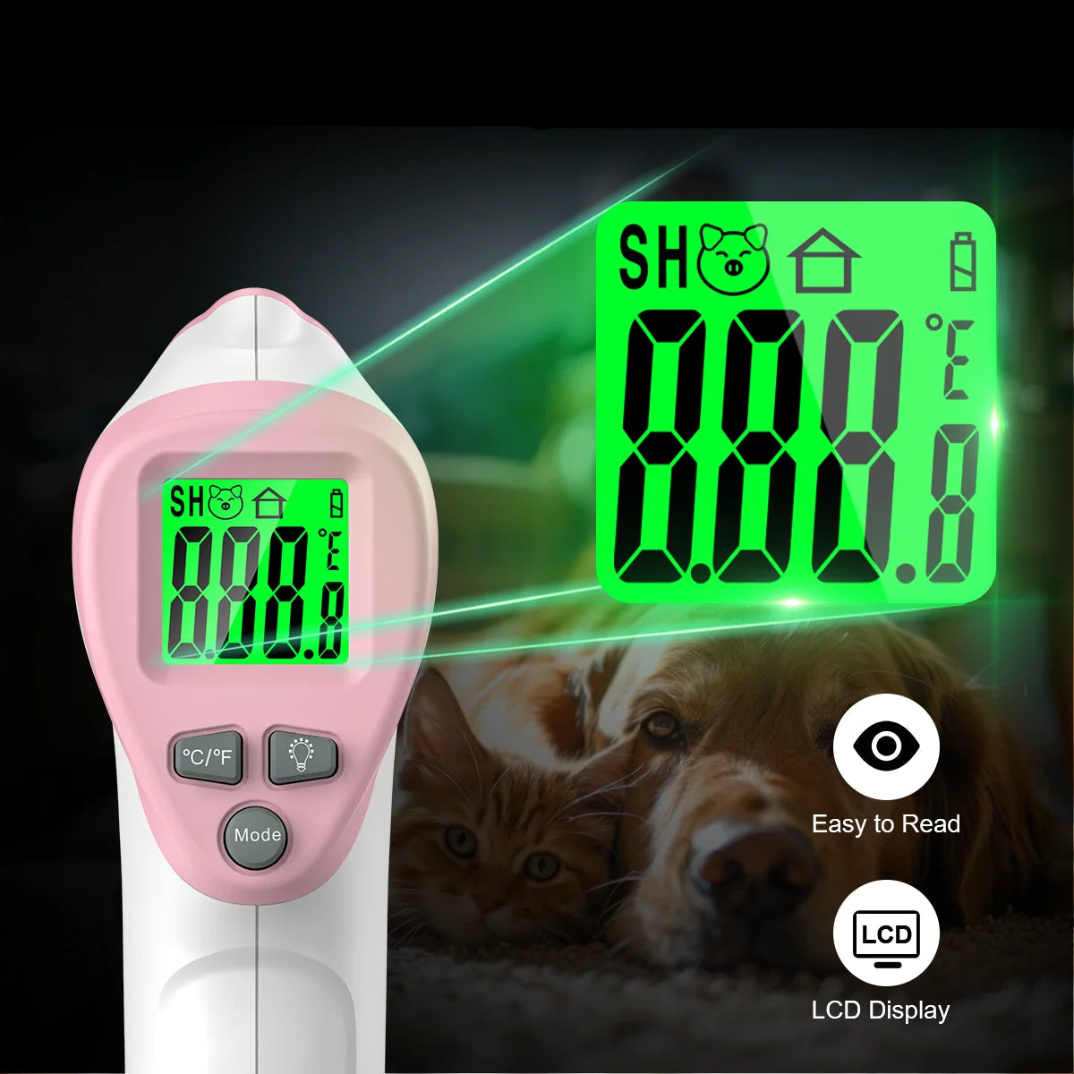 Infrared Pet Thermometer with Backlit LCD