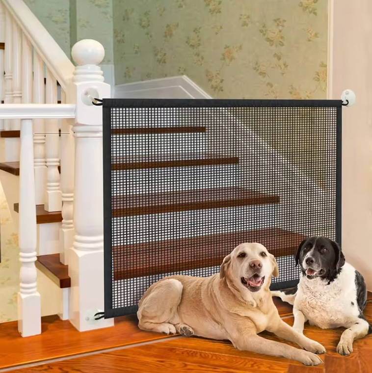 Folding Mesh Pet Dog Safety Gate with Hooks