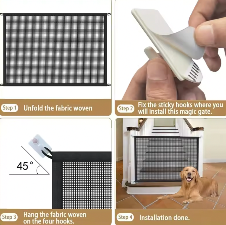 Folding Mesh Pet Dog Safety Gate with Hooks
