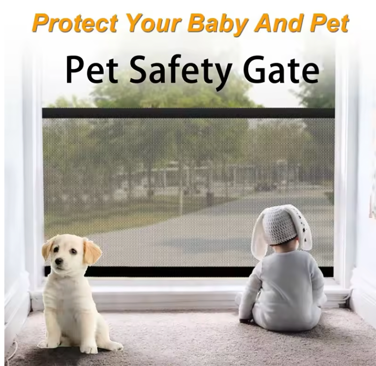 Folding Mesh Pet Dog Safety Gate with Hooks