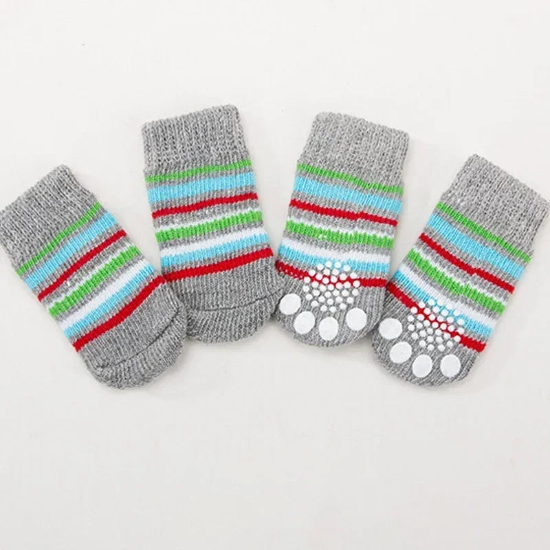 Paw Printed Anti-slip Dog Socks in Grey Stripe