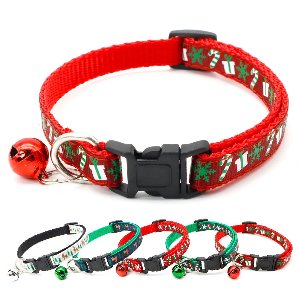 Christmas Themed Pet Collar with Bell Adjustable Buckle