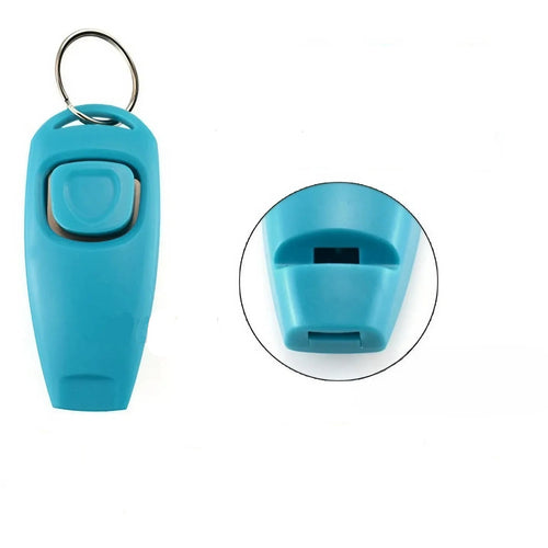 Teal 2-in-1 dog training clicker and whistle with a split ring