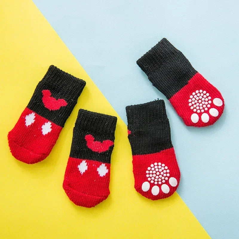 Paw Printed Anti-slip Dog Socks in Red Mickey