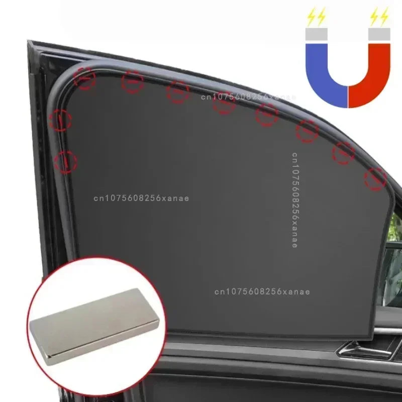 A sun shade fitted to a side window, showing the magnetic edge