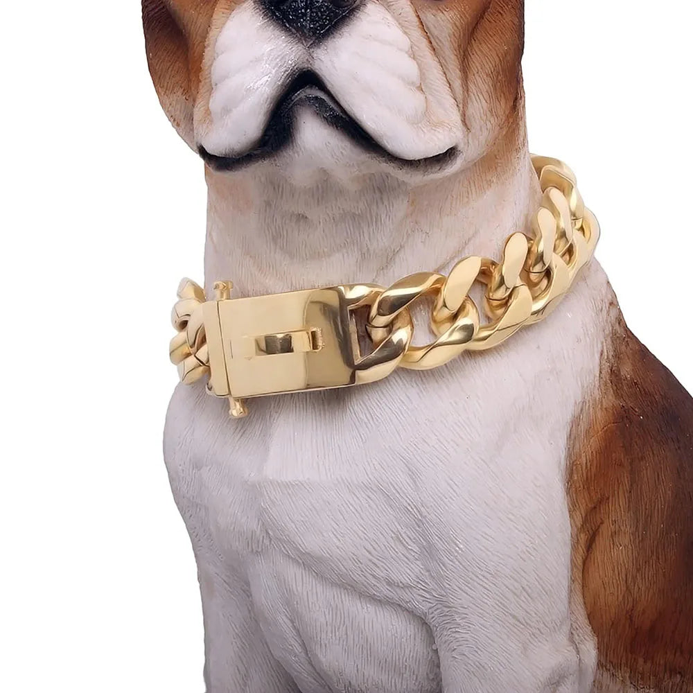 19mm Gold Chain Dog Collar and Snap Buckle