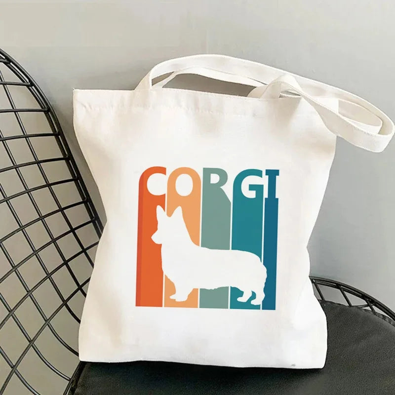 Corgi Dog Print Canvas Tote Bag