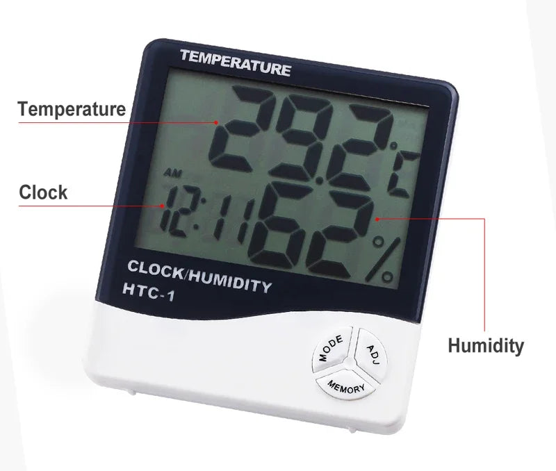 Digital Hygrometer Thermometer with LCD Clock Display