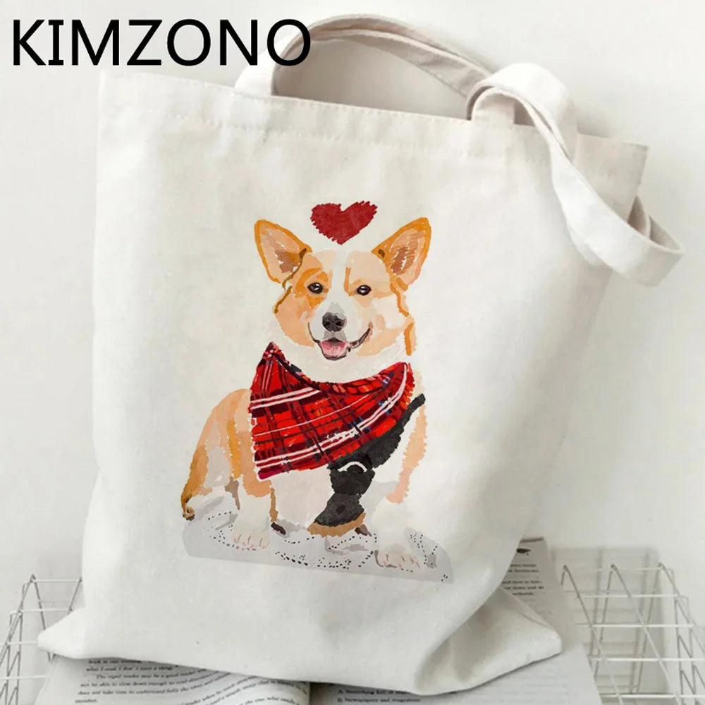 Corgi Canvas Shopping Bag