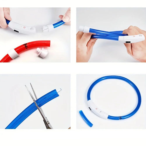 Orange USB rechargeable LED dog collar with illuminated tube, power switch and charging cable