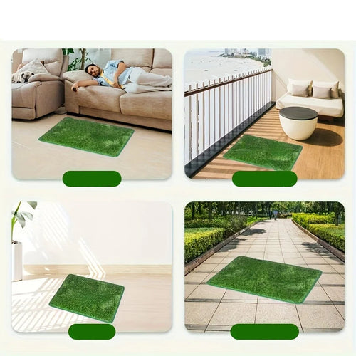 Rectangular artificial grass dog potty training mat with a green border