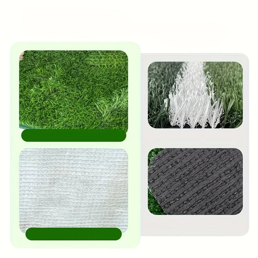 Close-up comparison of artificial grass dog potty mat materials, showing synthetic turf fibres, absorbent backing and textured base