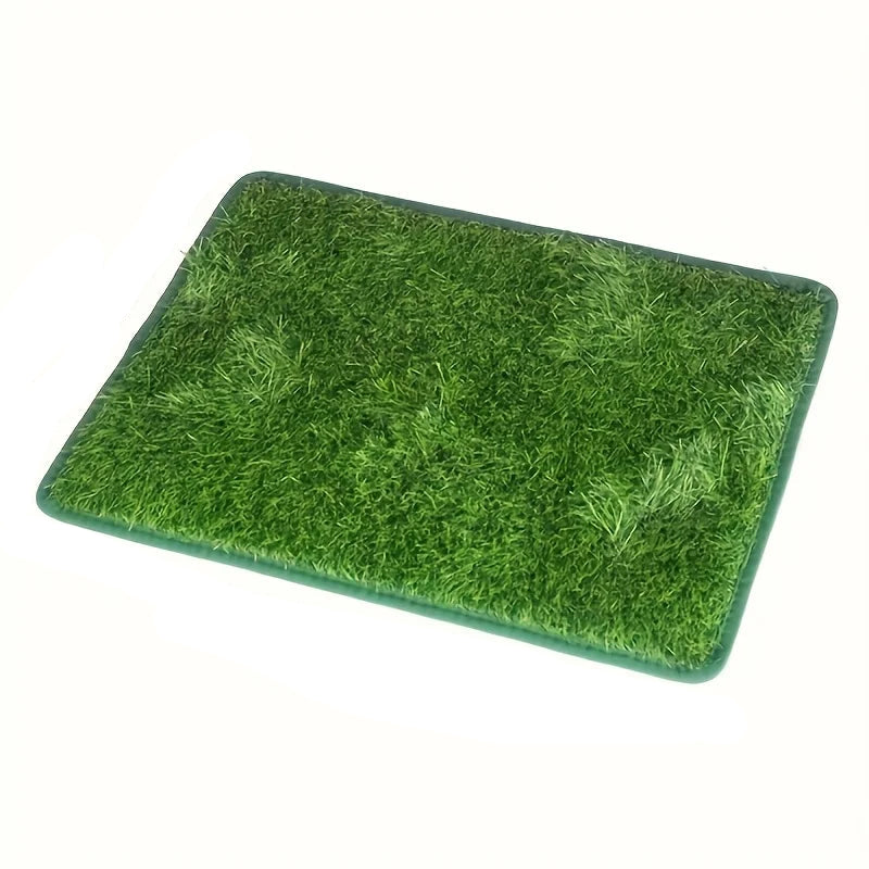 Rectangular artificial grass dog potty training mat with a green border