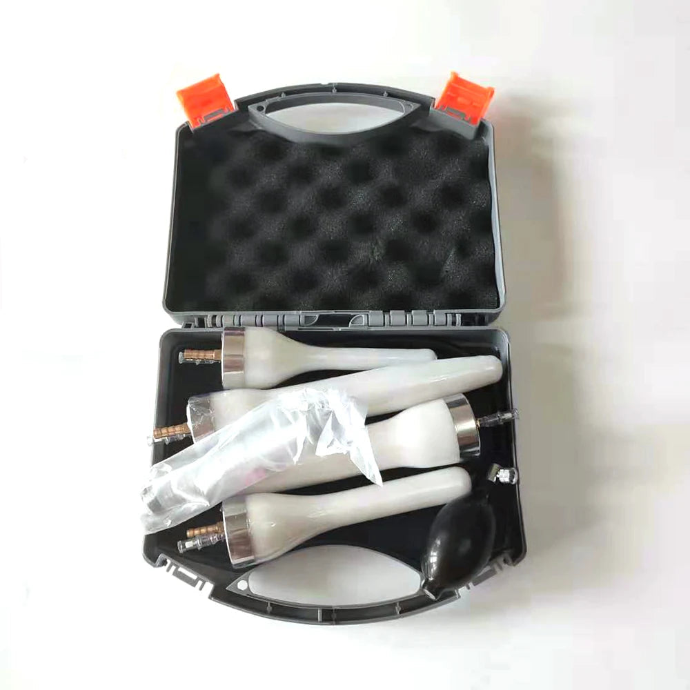 Canine artificial insemination kit with multiple white catheters, inflation bulb and accessories stored in a protective carry case