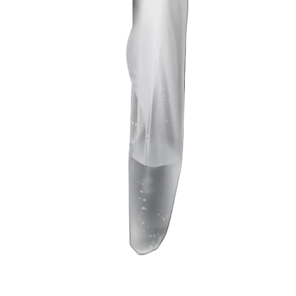 Close-up of the clear tip of a disposable canine semen collection bag for dog breeding use