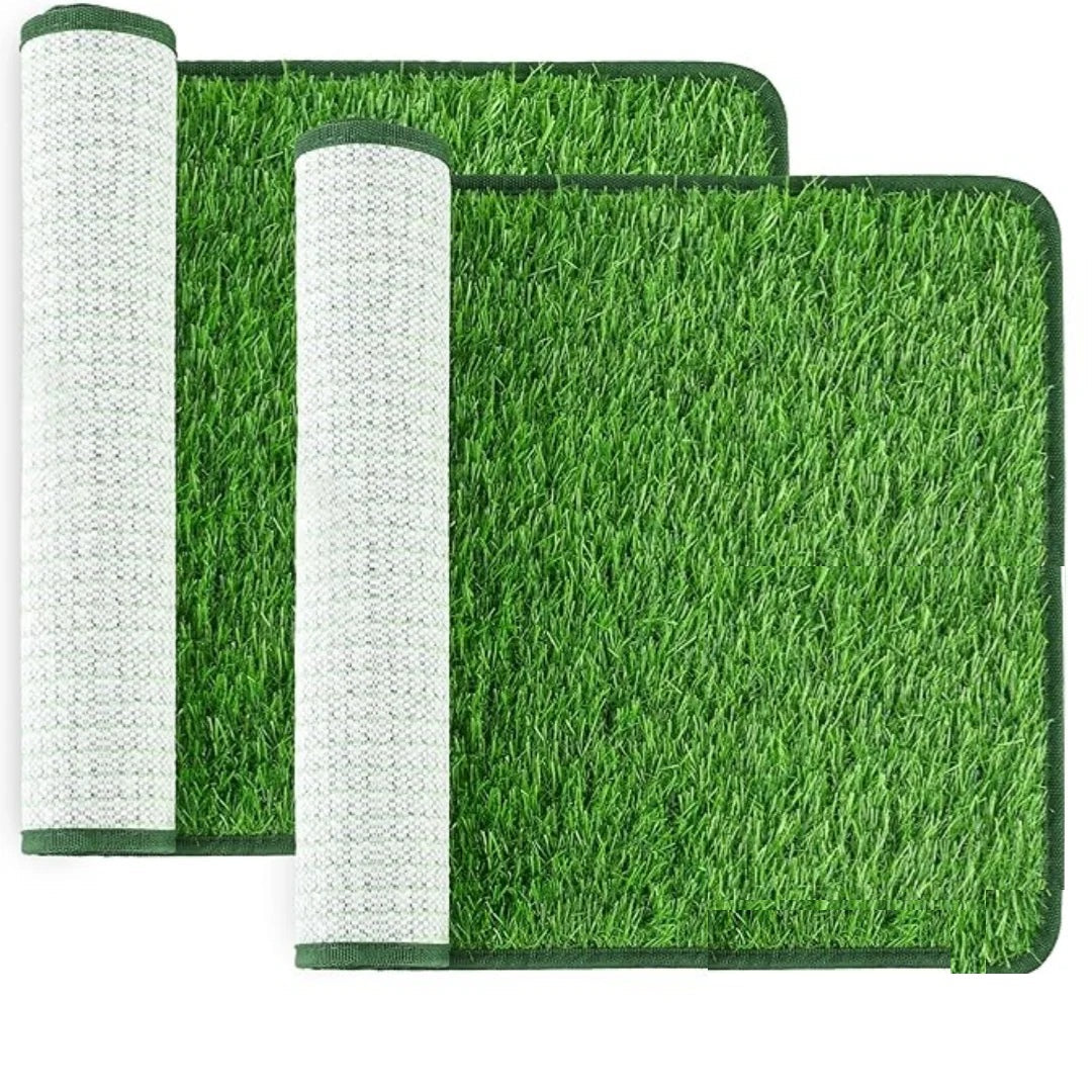Dog Potty Artificial Indoor Grass Pad shown flat and rolled on a plain white background