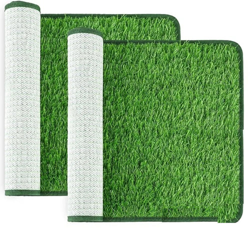 Dog Potty Artificial Indoor Grass Pad shown flat and rolled on a plain white background