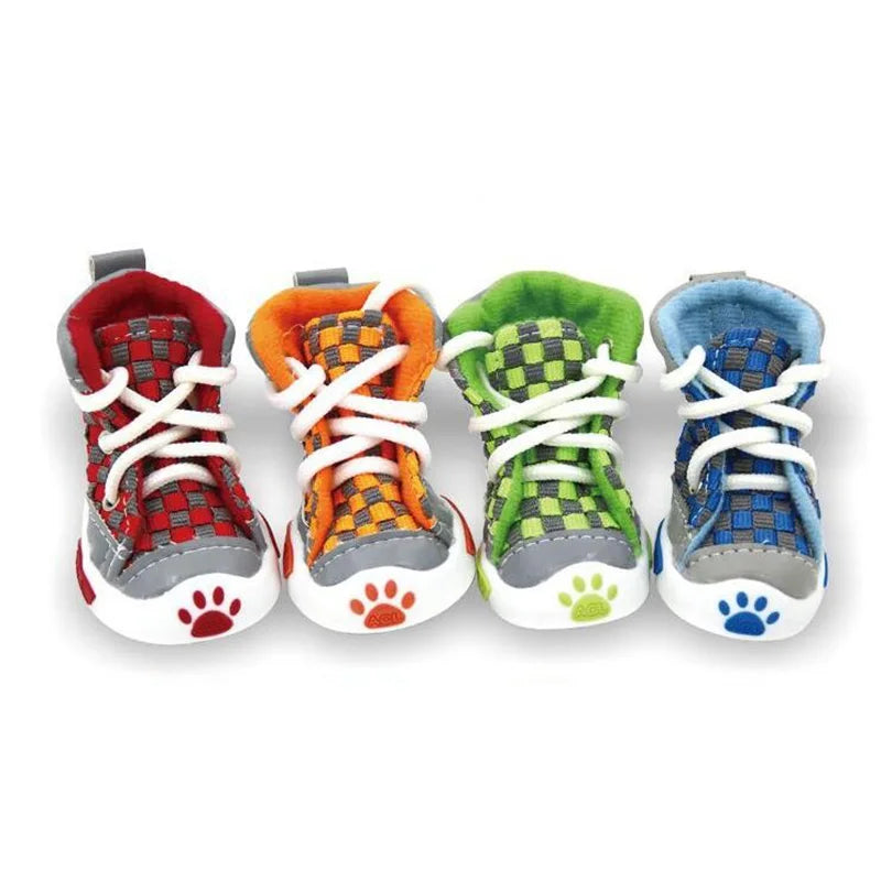Football style dog boots for small dogs in assorted colours