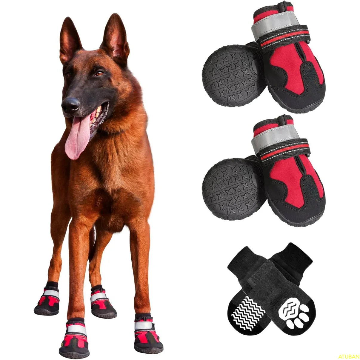 Waterproof Reflective Dog Shoes (Red)