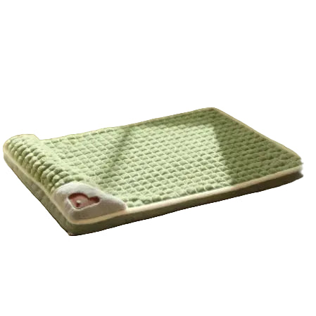 Grey quilted dog bed mat with soft padded surface, raised pillow support and bone-shaped detail