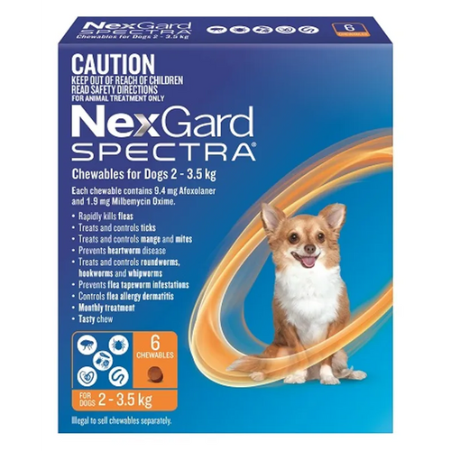 Nexgard Spectra For Dogs 2kg - 3.6kg (6 Chew Tablets) for Australian dogs