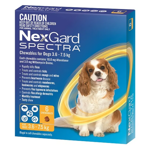 Nexgard Spectra For Dogs 3.6kg - 7.5kg (6 Chew Tablets)