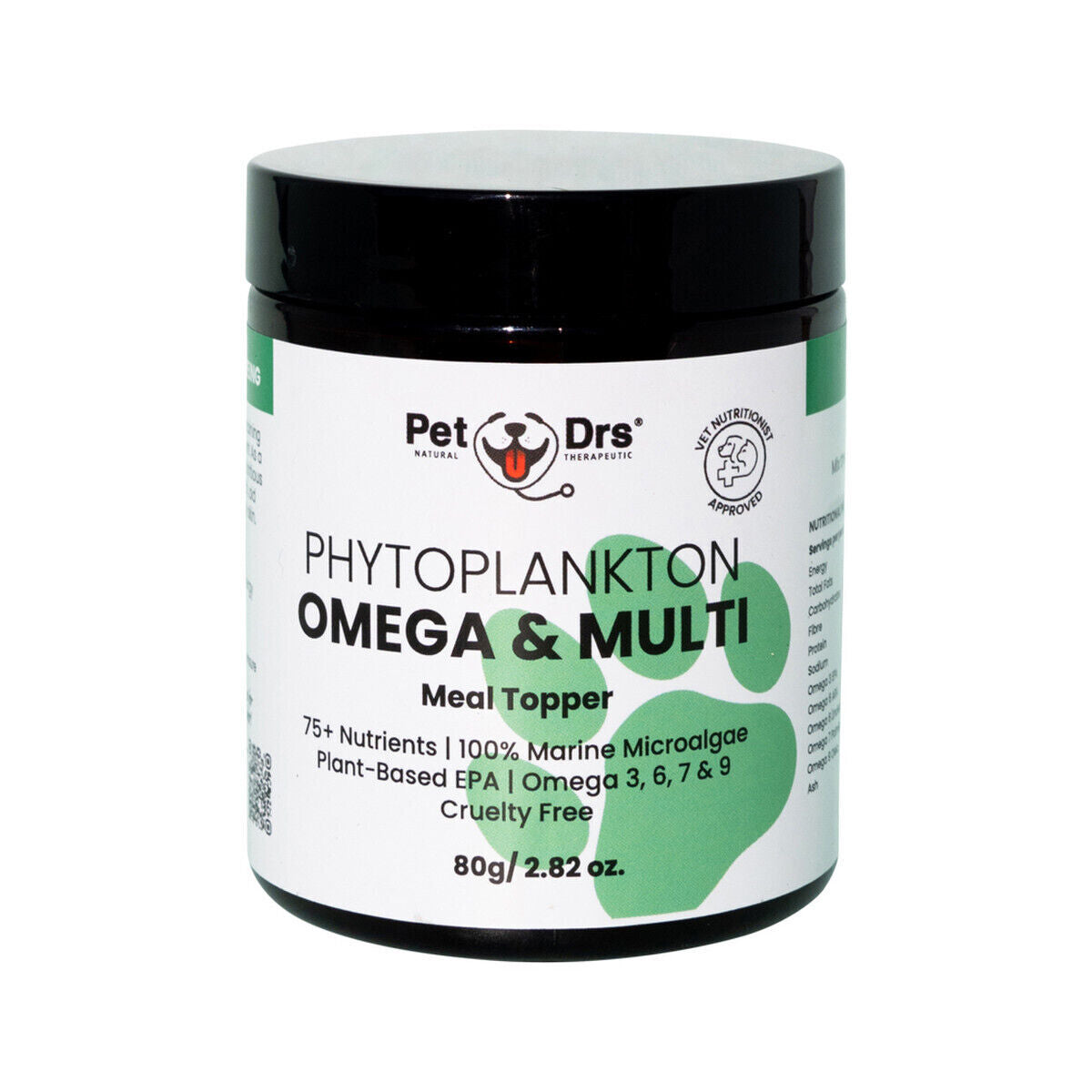 Pet Drs Phytoplankton Omega & Multi 80g meal topper with plant-based EPA and omega 3, 6, 7 and 9