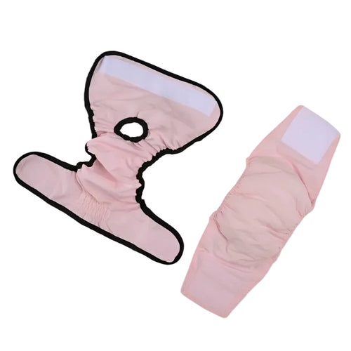 Pink reusable dog diaper with tail hole and adjustable hook-and-loop fastening straps