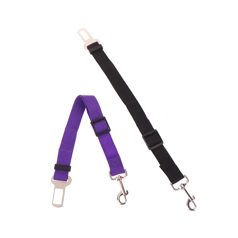 Purple and black adjustable dog car seat belt tethers