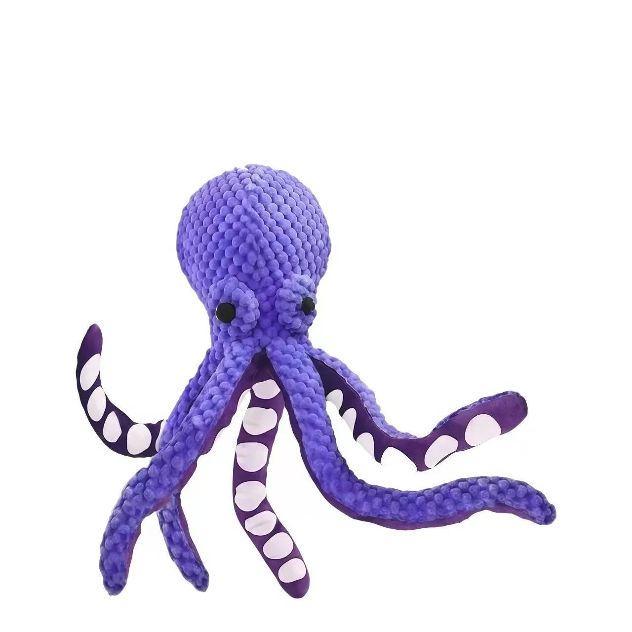 Purple plush octopus dog toy with soft textured fabric and polka dot tentacles
