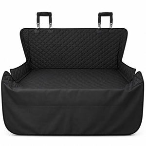 Boot Liner Cover For Dogs, black quilted waterproof car boot liner with raised sides and clip straps, on a white background