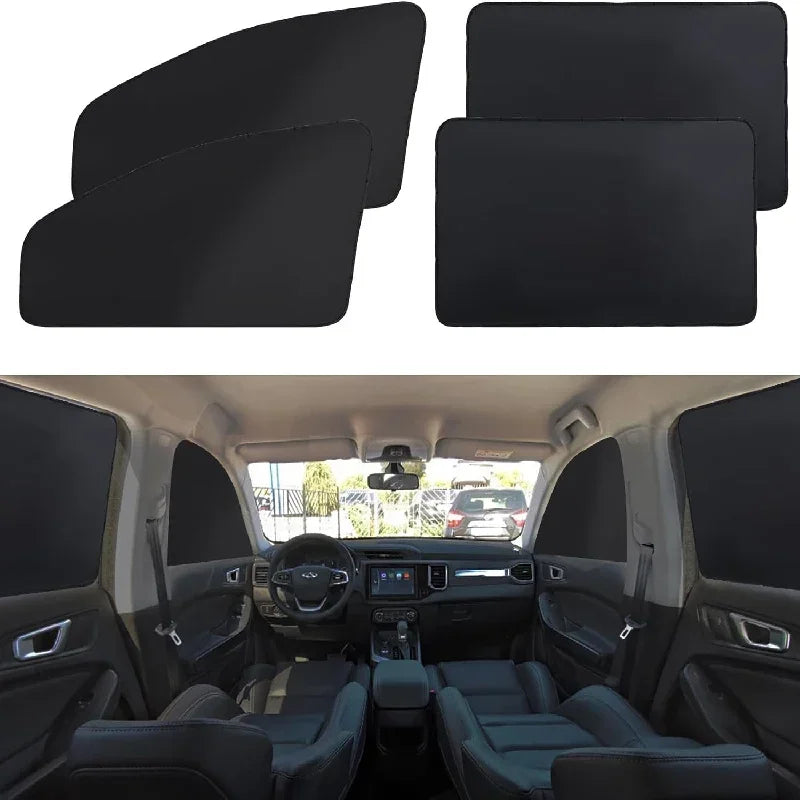 The sun shade panels laid out above the car interior they fit
