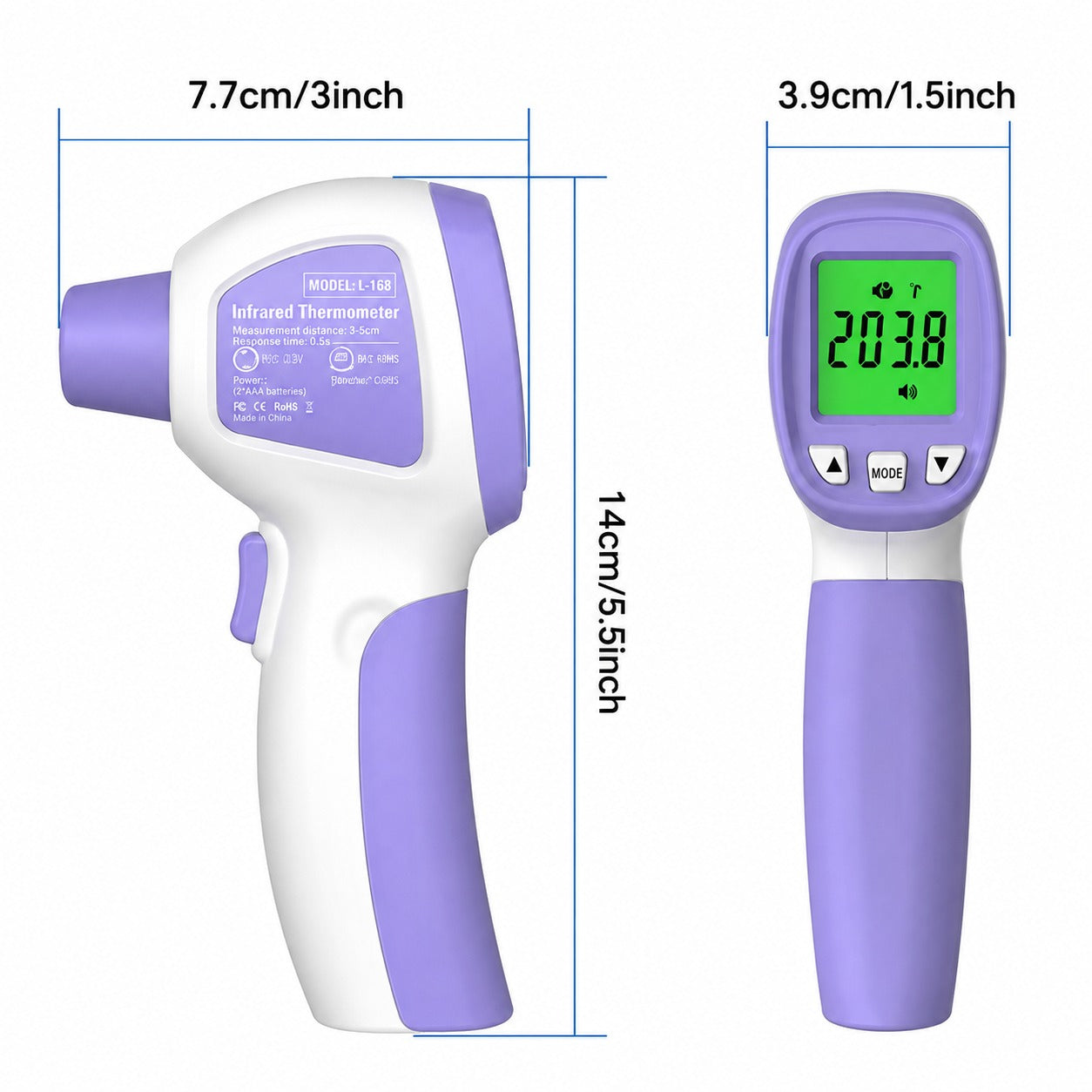 Infrared Pet Thermometer with Backlit LCD viewed from the side