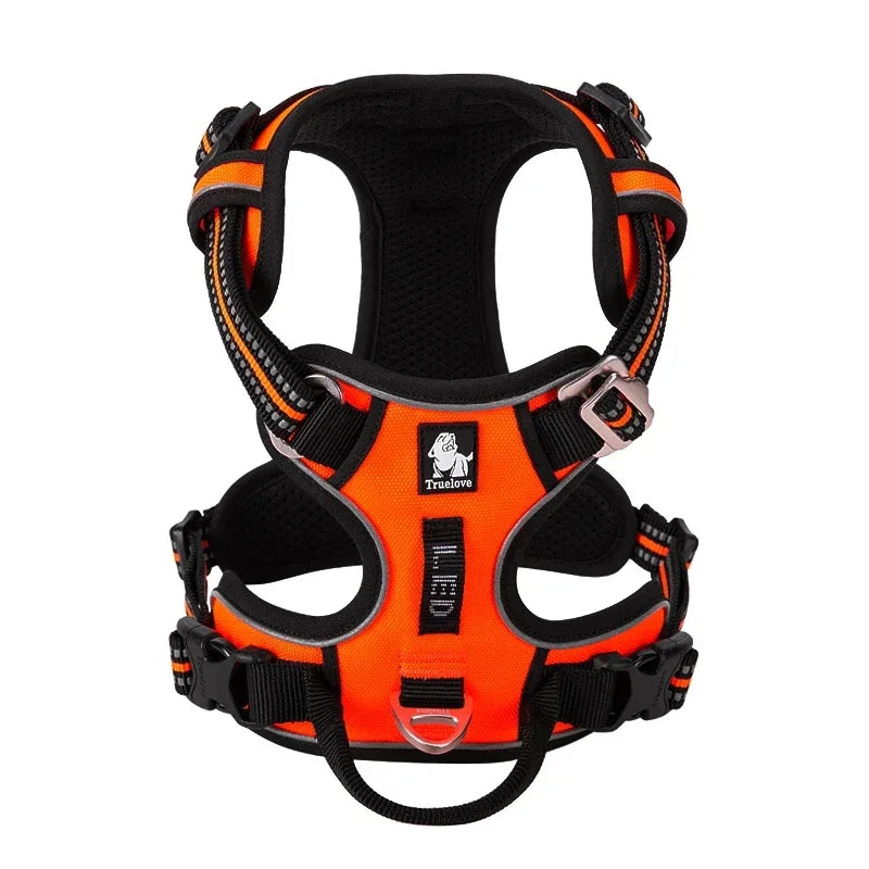 Padded dog travel harness, front view