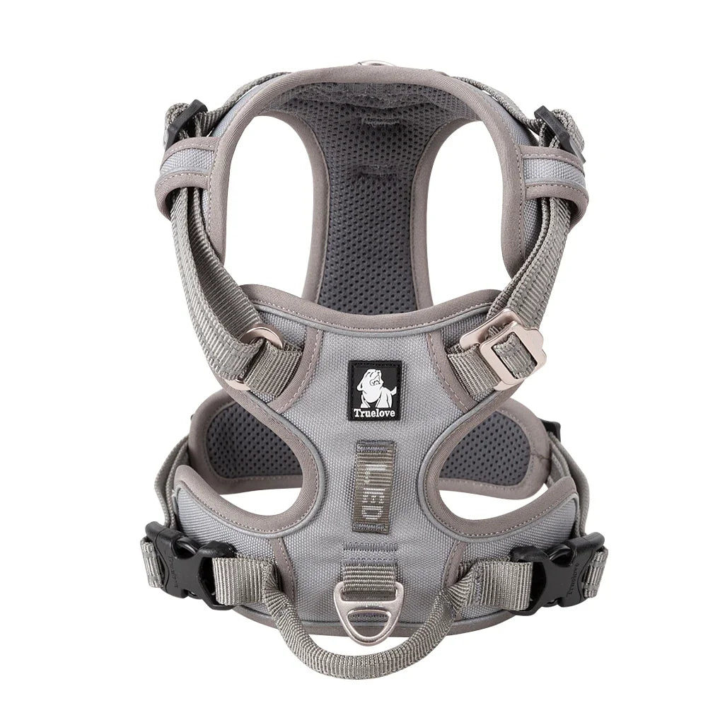 Padded dog travel harness, front view