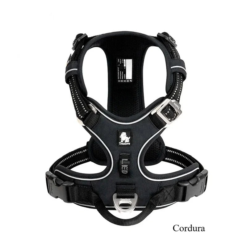 Padded dog travel harness, front view
