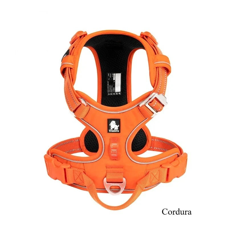 Patterned dog travel harness, front view