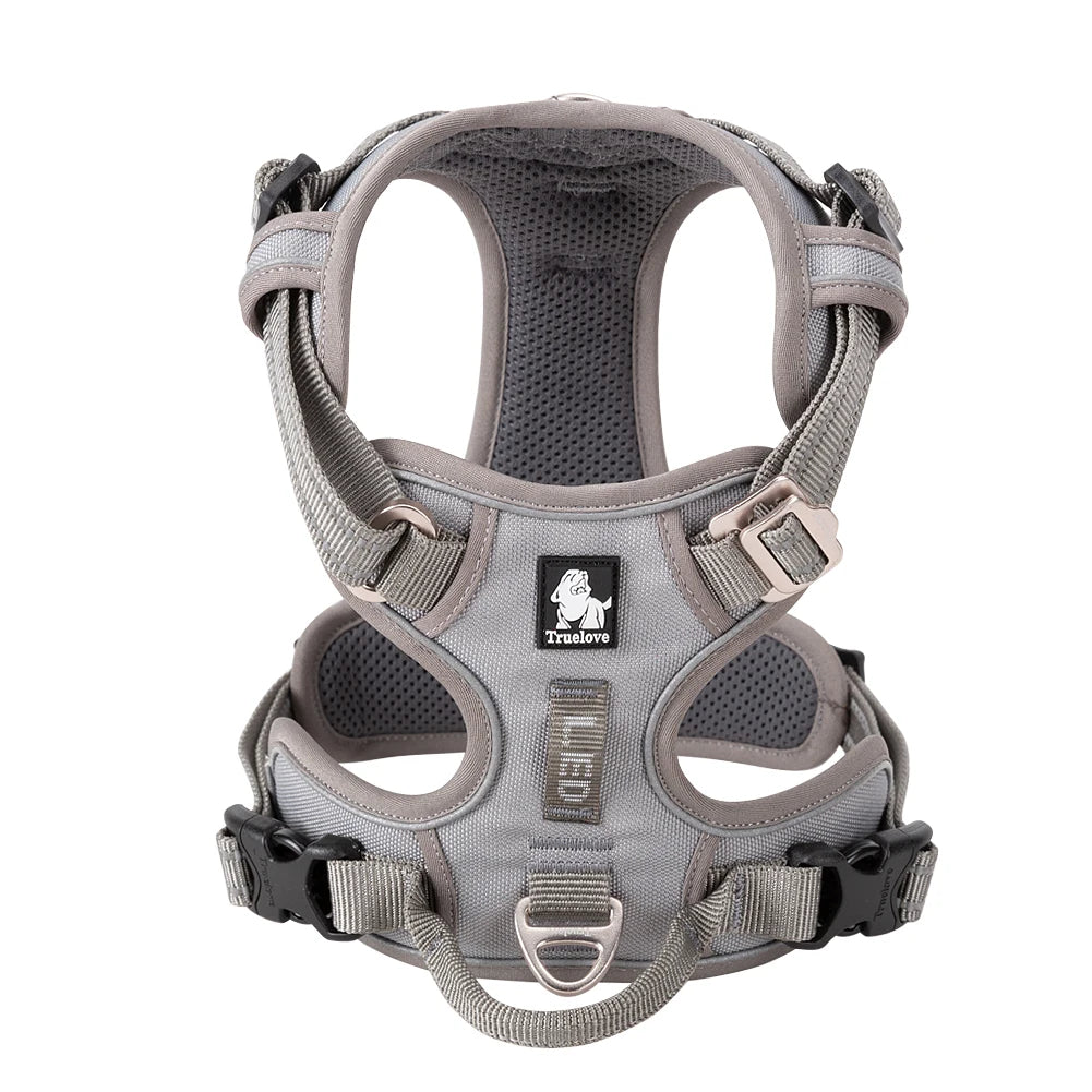 Patterned dog travel harness, front view
