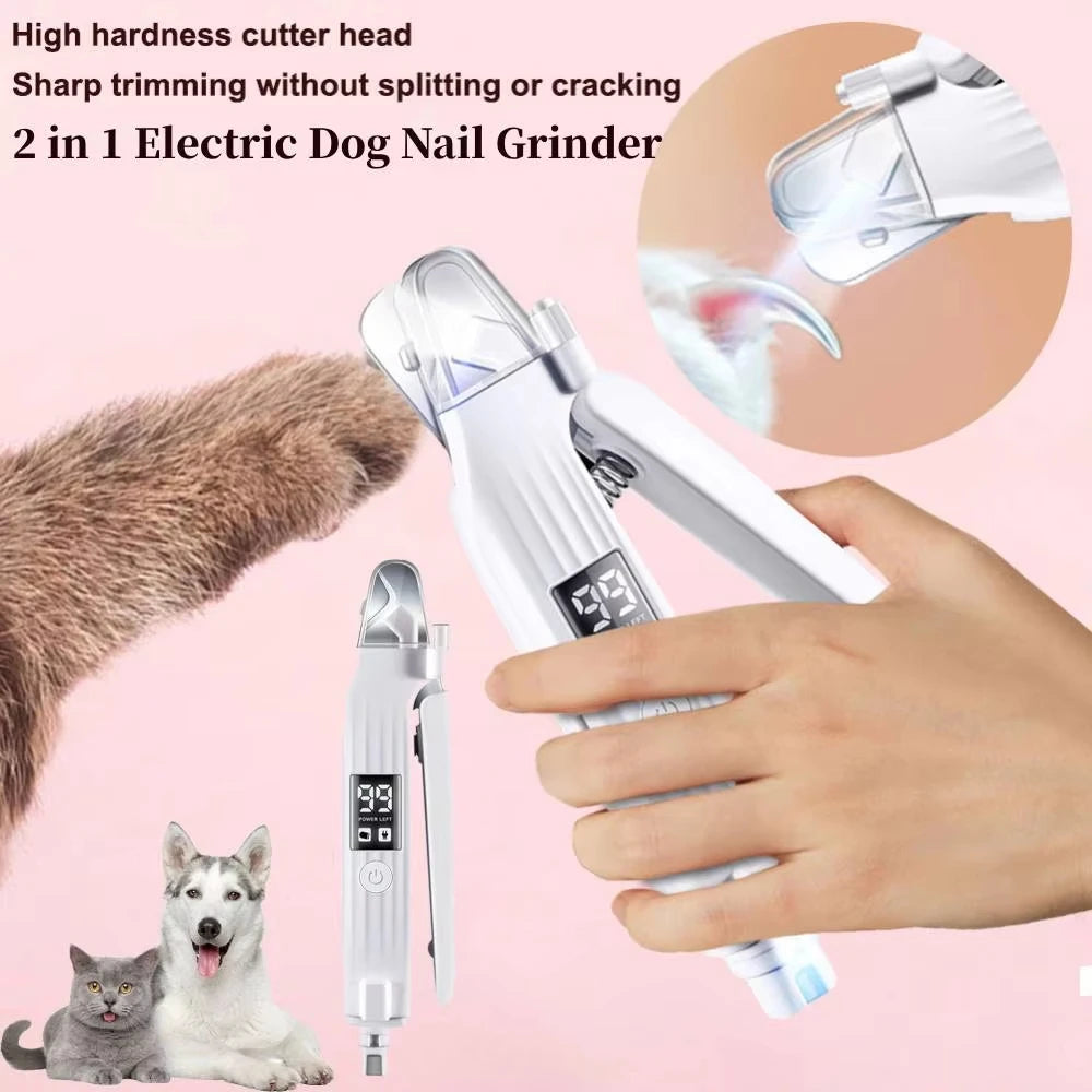 2 in 1 pet nail grinder and clipper with LED light, white body