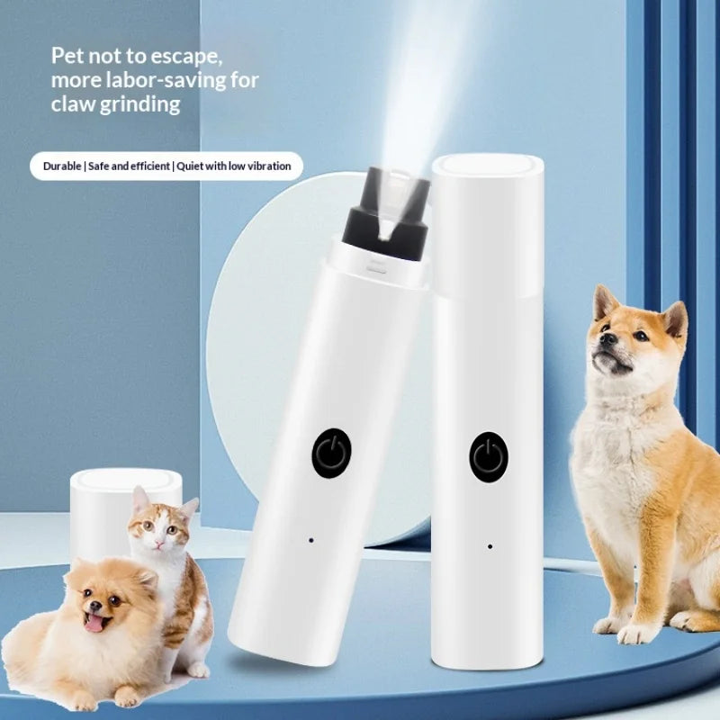 Quiet dog nail grinder in white with LED light and moulded safety guard