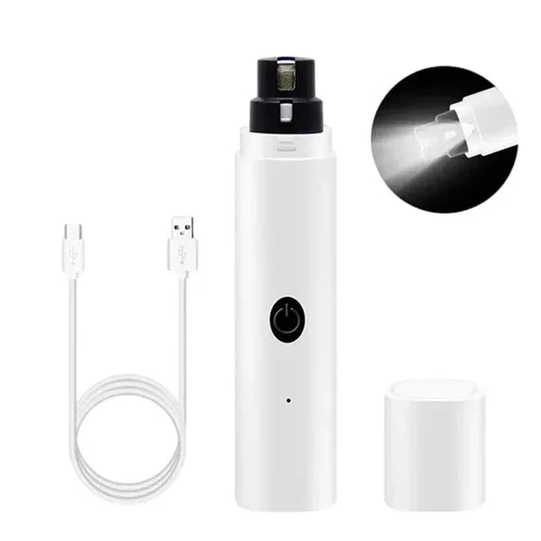 Quiet dog nail grinder shown with its charging cable