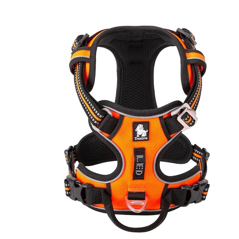 Reflective dog training harness, front view