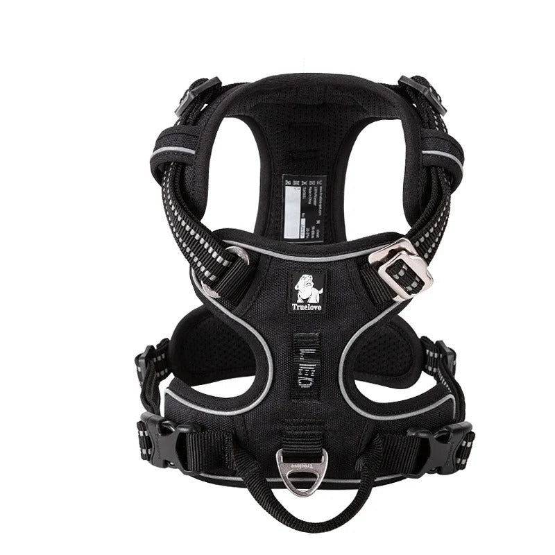 Reflective dog training harness, front view