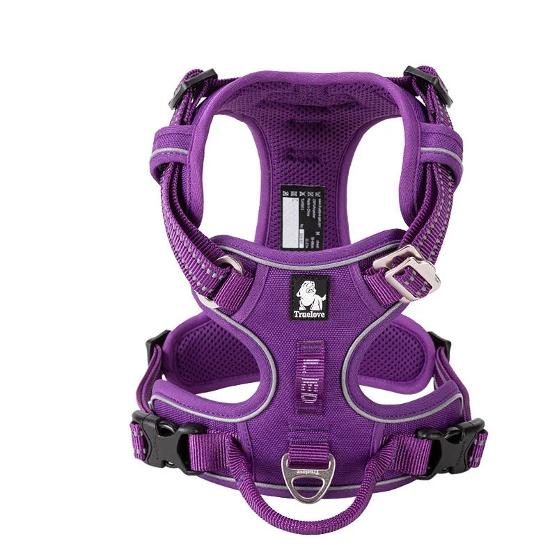 Reflective dog training harness, front view